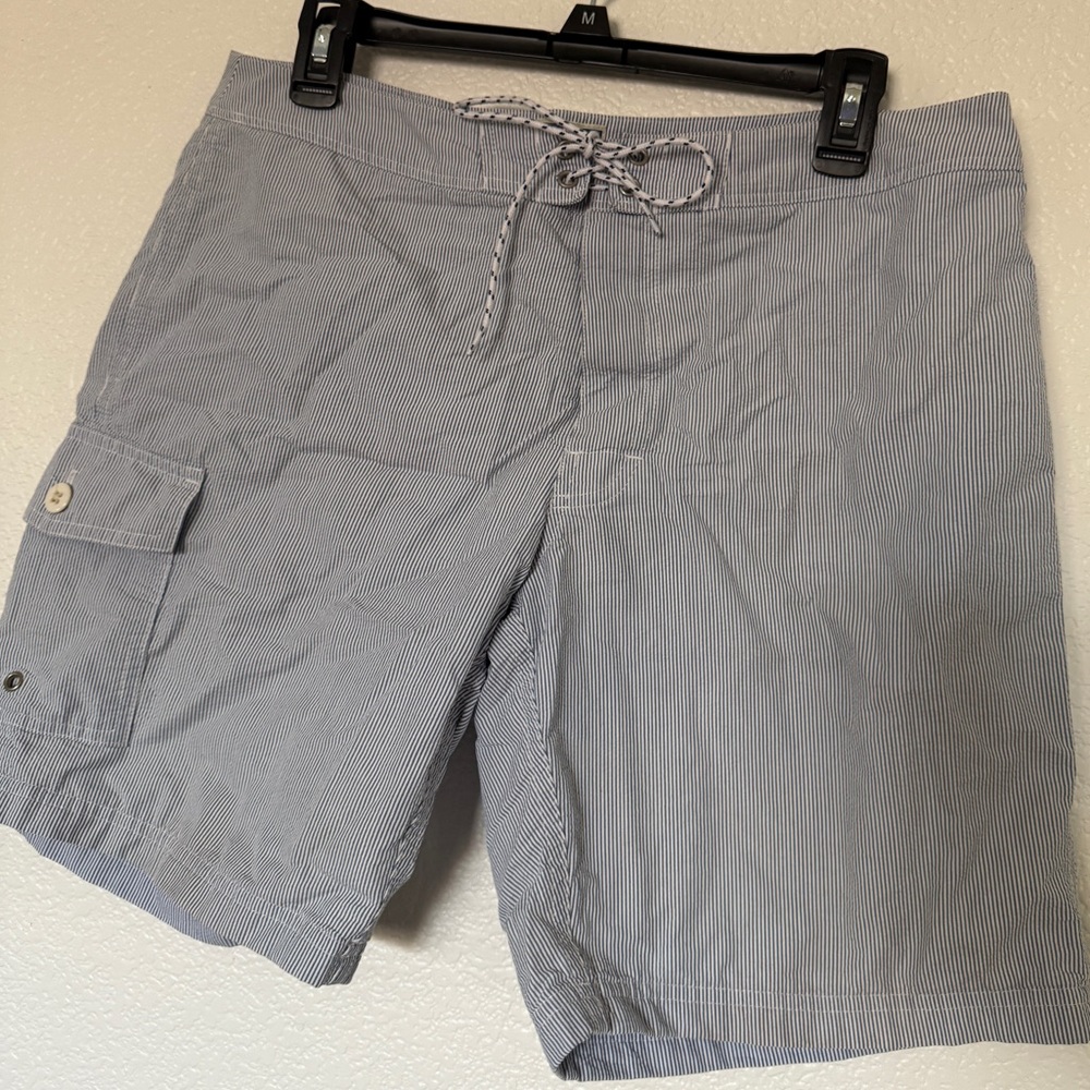 J. Crew Blue and White Pinstripe Swim Shorts - 32